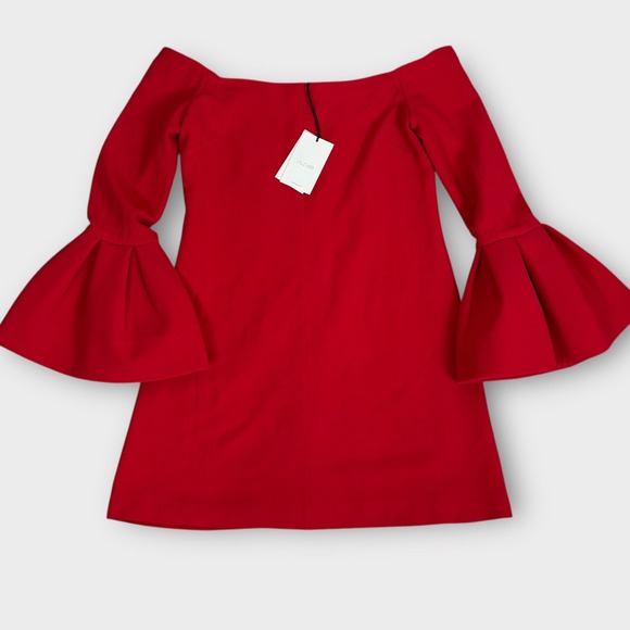 ALEXIS NWT Red Emery Dress Off Shoulder Long Bell Sleeve Lined Mini Size Medium - Picture 6 of 11